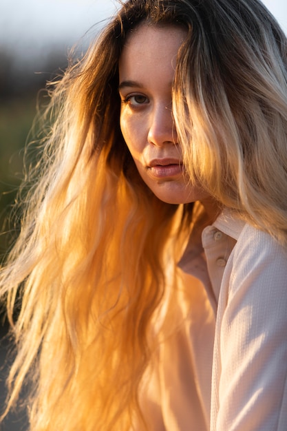 Free Photo close up woman posing outdoors