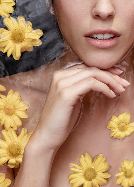 Close-up woman posing for wellness spa