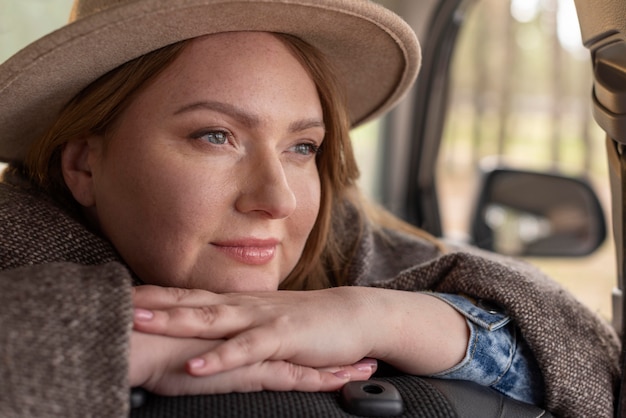 Close up woman wearing hat