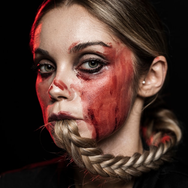 Close-up of woman with braided hair