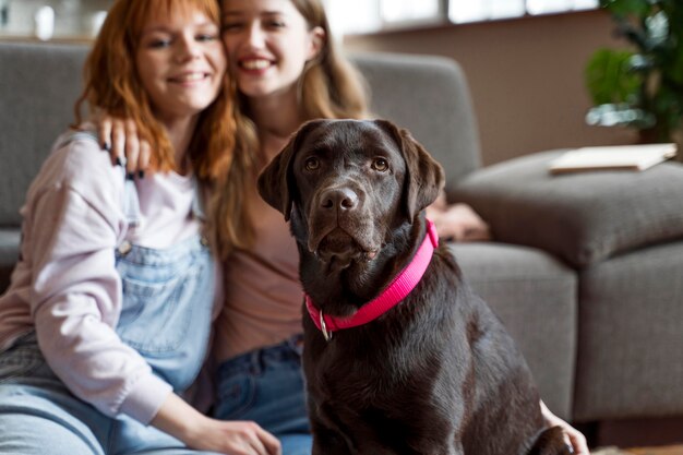 Close up women posing with dog