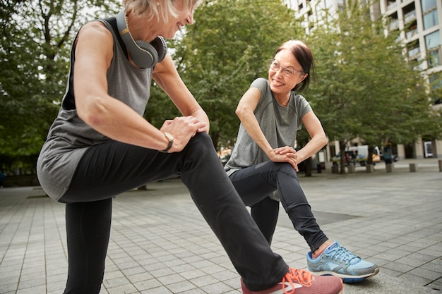 Close up women training together