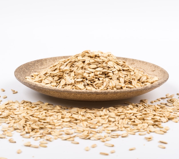 Close-up of a wooden bowl of oat