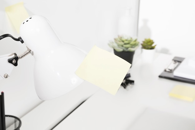 Close-up workspace with neat lamp