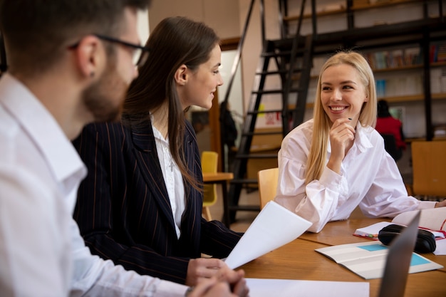 Close up on young business person doing internship