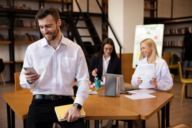 Free Photo close up on young business person doing internship