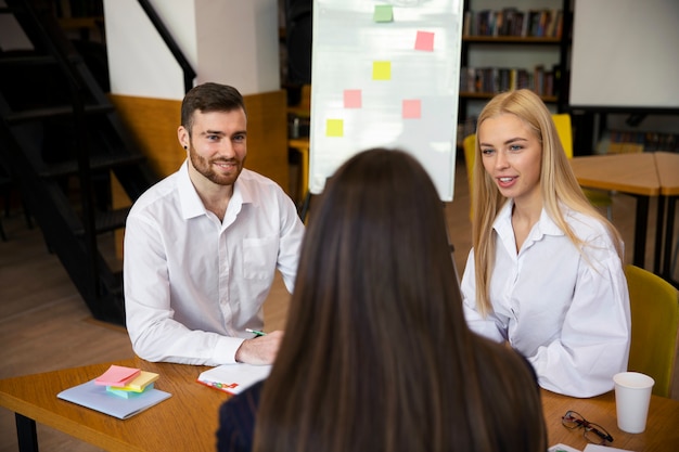 Close up on young business person doing internship