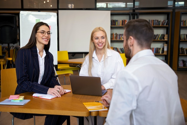 Close up on young business person doing internship