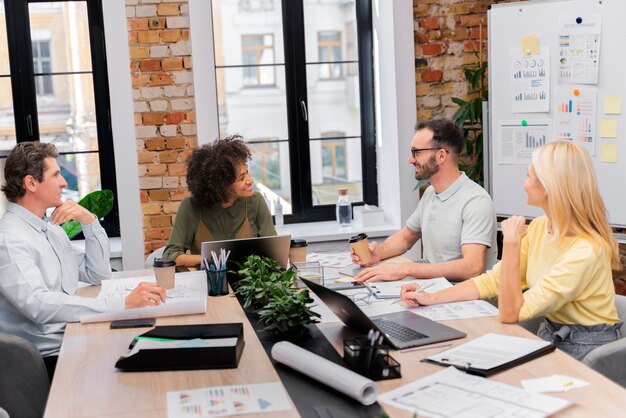 Close up on young business team working