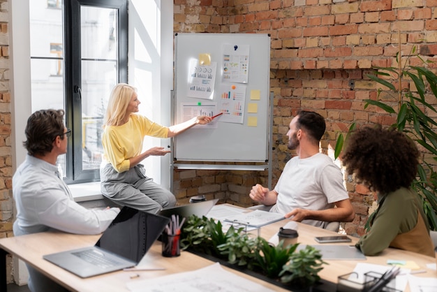 Close up on young business team working