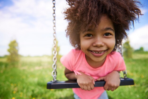 Close up on young cute girl having fun