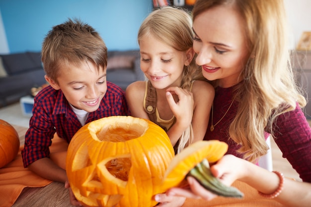 Close up on young and happy family spending time together