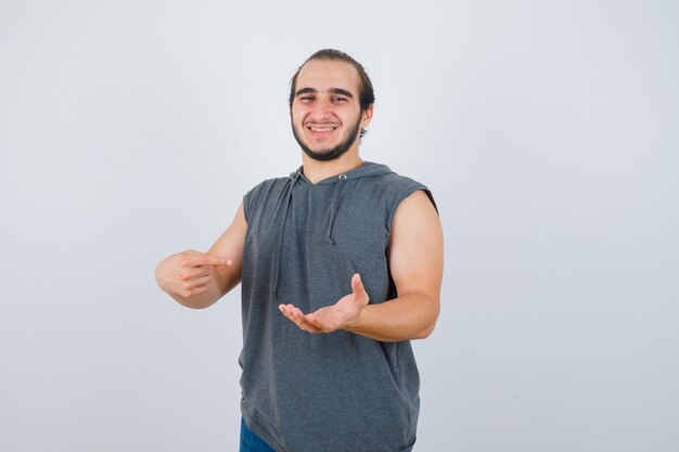 Close up on young man gesturing isolated