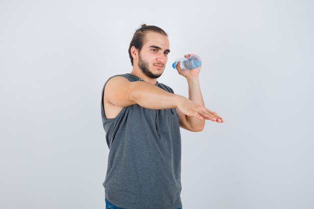 Close up on young man gesturing isolated