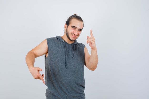 Close up on young man gesturing isolated