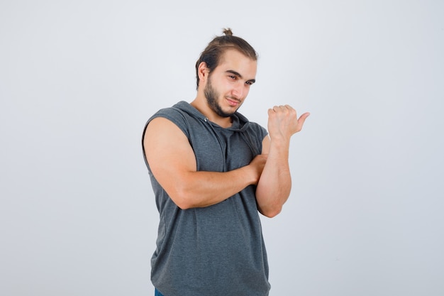 Close up on young man gesturing isolated