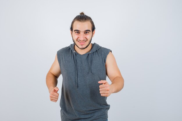 Close up on young man gesturing isolated