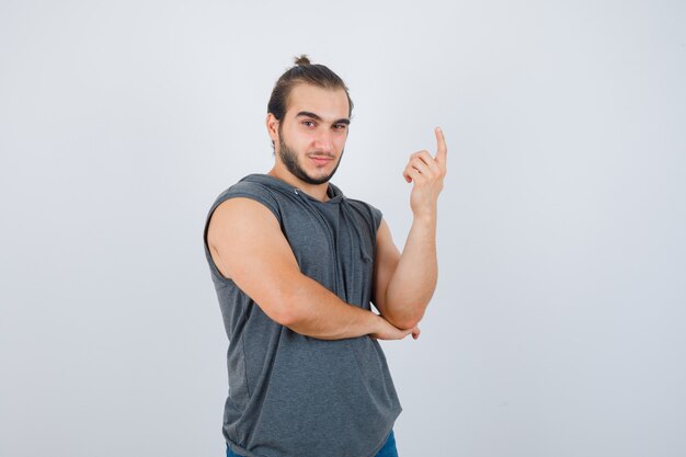 Close up on young man gesturing isolated