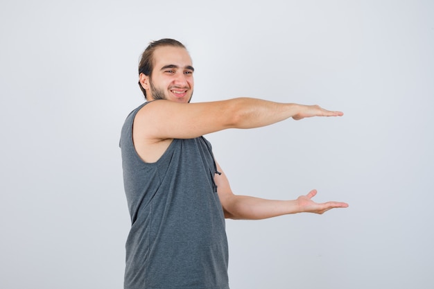 Free Photo close up on young man gesturing isolated