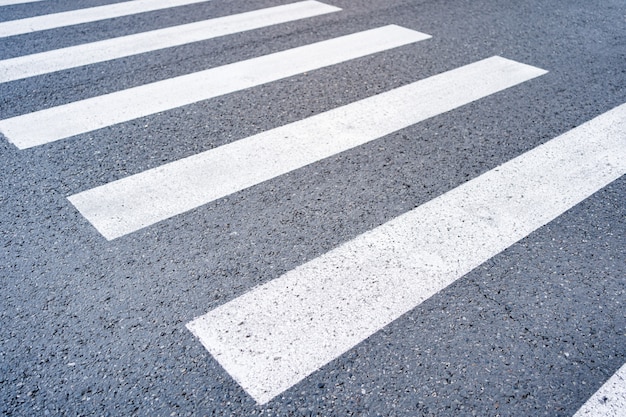 Close - up zebra crossing from empty street