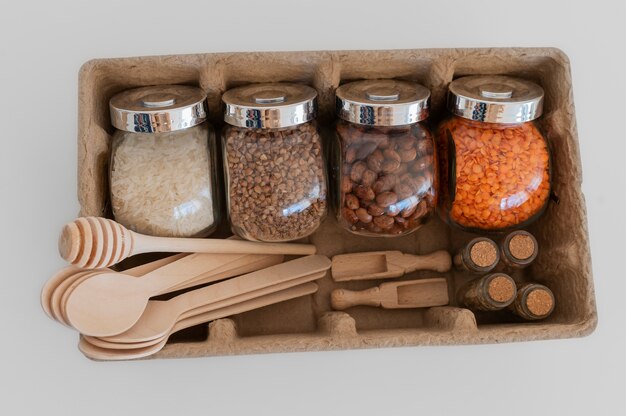 Free photo close up on zero waste food containers