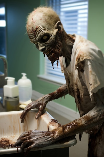 Close up on zombie in bathroom