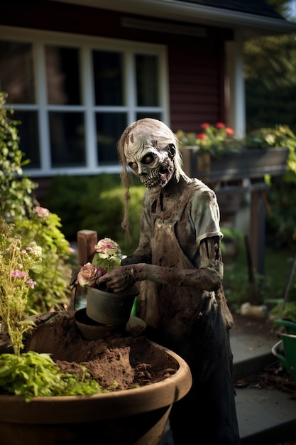 Free Photo close up on zombie gardening