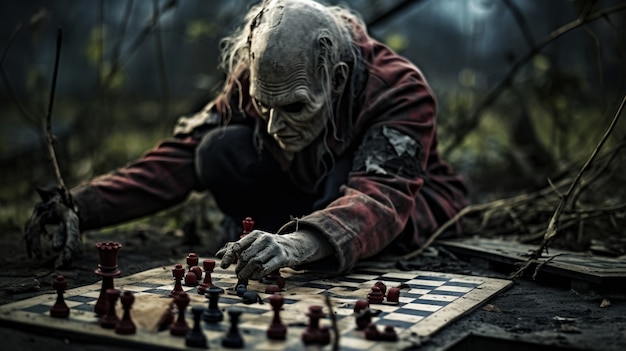 Free photo close up on zombies playing chess