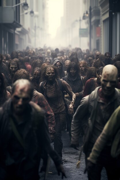 Close up on zombies walking