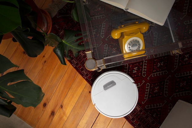 Close upon  robot vacuum cleaner indoors