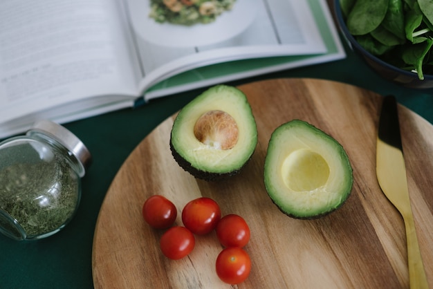 Closeup of avocado and tomatoes