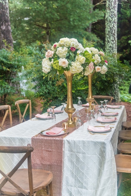 Closeup of a beautifully decorated table for the wedding ceremony