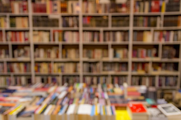 Closeup of Books wellorganized on shelves in the bookstore