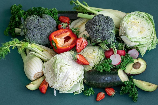 Free Photo closeup bright fresh vegetables fruits and berries