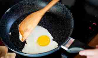 Free photo closeup of cooked fried egg on the pan