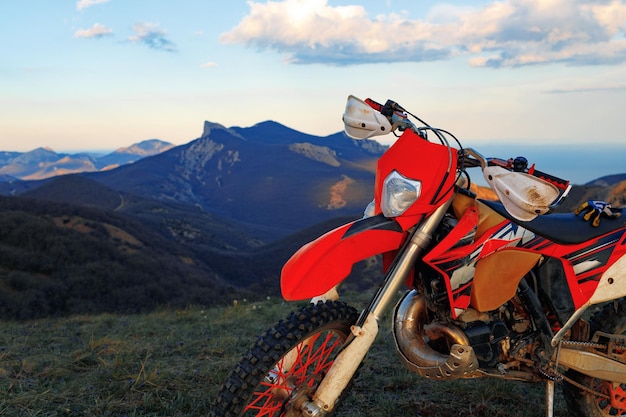 Free Photo closeup details of cross motorcycle parked on ground