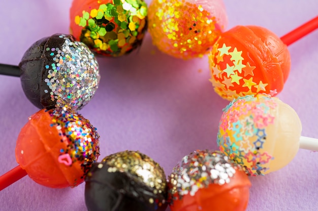 Closeup of different flovoured lollipop