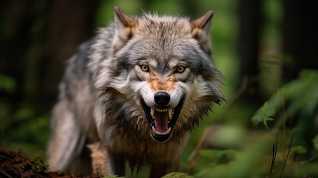 Free Photo a closeup of a fierce gray wolf