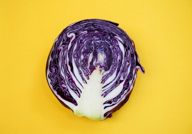 Free Photo closeup of fresh organic cabbage on yellow background