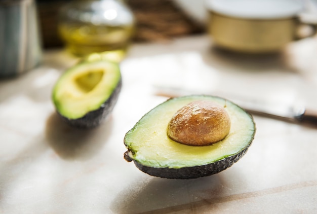 Free Photo closeup of a freshly cut avocado