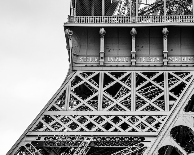 Free Photo closeup greyscale shot of eiffel tower in paris, france