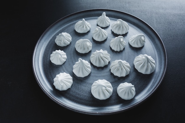 Closeup of homemade white merengue baiser.