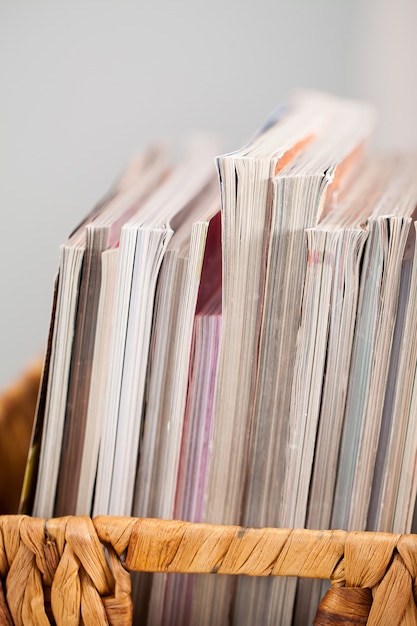 Closeup image of magazines in a box