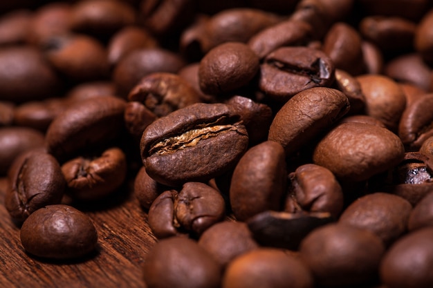 Closeup image of roasted coffee grains