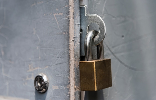 Free photo closeup of a locked padlock