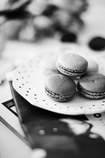 Closeup of macaroons on a dish