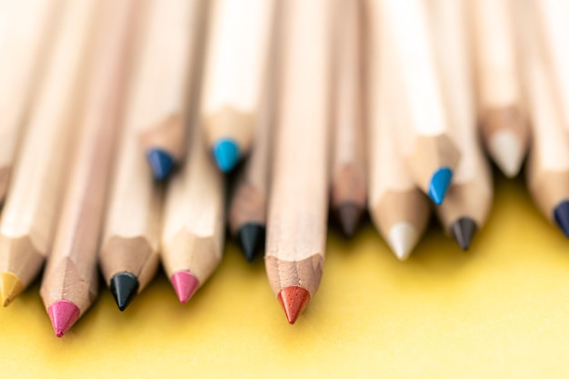 Closeup multicolored wooden pencils for drawing isolated