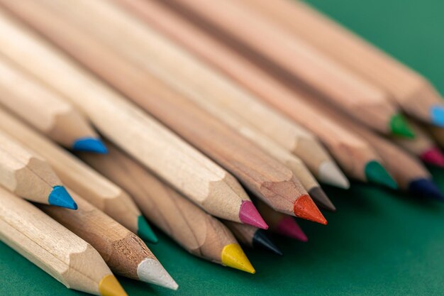 Closeup multicolored wooden pencils for drawing isolated