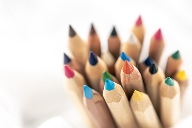 Closeup multicolored wooden pencils for drawing isolated