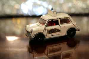 Free photo closeup of an old mini police car toy